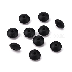 食品グレードの環境に優しいシリコーンそろばんビーズ  ブラック  12x6.5mm  穴：2mm&nbsp;SIL-WH0008-14H