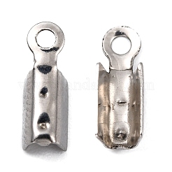 変色しにくい201ステンレススチール製折り返し式圧着コードエンド  ステンレス鋼色  10x3.5x3mm  穴：1mm&nbsp;X-STAS-R055-08