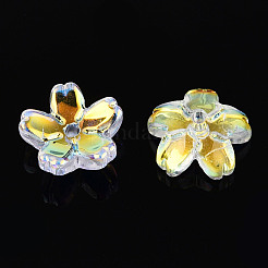透明電気メッキガラスビーズキャップ  5枚目の桜の花  クリアAB  10~11x4~4.5mm  穴：1.2~1.4mm&nbsp;EGLA-N015-01B