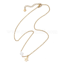 304 Stainless Steel Angel and Natural Freshwater Shell Cross Pendant Necklaces&nbsp;NJEW-JN05720