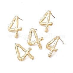 女性のための925つのスターリングシルバーピン付き真鍮数字スタッドピアス  NUM。4  21x15mm  ピン：0.7mm&nbsp;LS-EJEW-A077-01D