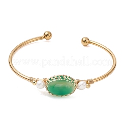 Wire Wrapped Natural Agate Cuff Bangles&nbsp;BJEW-TA00742-01