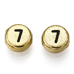 メッキアクリルビーズ  ライン入り  番号付きのフラットラウンド  ゴールド  7x4mm  穴：1.5mm  約3600個/500g&nbsp;PACR-TAC0003-04G