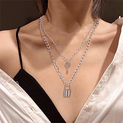 18個 18スタイル 合金カーブ&ペーパークリップ&ヘリンボーンチェーンネックレスセット  ハート & 南京錠 & クロス & ハート ペンダント 重ね付け可能な女性用ネックレス  プラチナ  13.78~22.64インチ（35~57.5cm）  1個/スタイル&nbsp;NJEW-AN0001-43