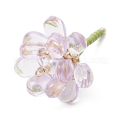 クリアガラスペンダント  花  パールガラスパールラウンドビーズと304ステンレススチールループ付き  プラム  36x29x24mm  穴：1.6mm&nbsp;PALLOY-MZ00732-05