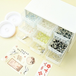 DIY ランプワーク ビーズ ブレスレット 作成キット  アクリル収納ボックス付き  はさみ  伸縮性のある糸  ミックスカラー  17~31x12~18.5x3~7mm  穴：2~2.5mm&nbsp;DIY-FZC0001-01C