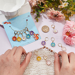 12Pcs 6 Colors Alloy Enamel Daisy Flower Charms Locking Stitch Markers&nbsp;HJEW-PH01644