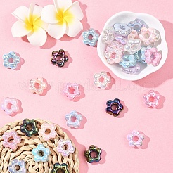 35個 7色UVメッキ不透明アクリルビーズ  虹色の  花  ミックスカラー  18x19x6.5mm  穴：3mm  5個/カラー&nbsp;OACR-YW0003-89