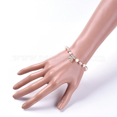 チャームブレスレット 天然養殖淡水パールビーズ付き ガラスビーズ