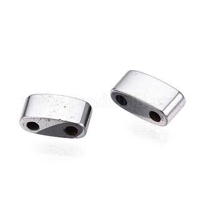 電気めっきガラスシードビーズ  2穴  長方形  プラチナメッキ  4.5~5.5x2x2~2.5mm  穴：0.5~0.8mm&nbsp;SEED-S023-44B-04-1