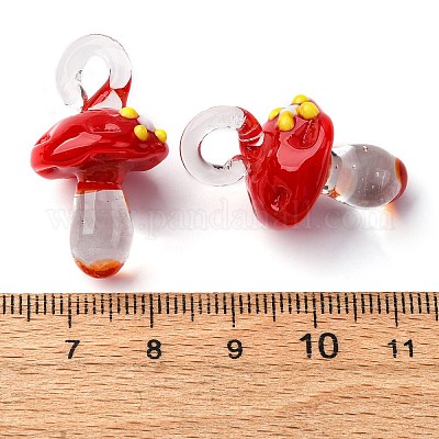 手作りランプワークペンダント  バンピー  キノコ  レッド  24.5~29.5x15~18.5mm  穴：2~5mm&nbsp;LAMP-M02-01-03-1