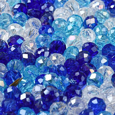 ガラスビーズ  多面カット  ロンデル  ブルー  6x5mm  穴：1mm  約2360個/500g&nbsp;EGLA-A034-LM6mm-25-1