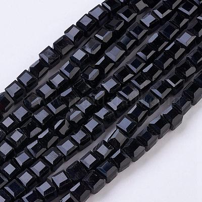 ガラスビーズ連売り  多面カット  キューブ  ブラック  4~5x4~5x4~5mm  穴：1mm  98~100個/連  40~43cm&nbsp;GLAA-R041-4x4mm-20-1