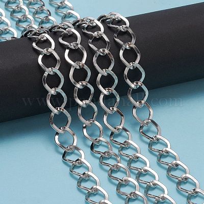 アイアン製ツイストチェーン  溶接されていない  スプールで  菱形リンク  プラチナ  13.5x11x1mm  約328.08フィート（100m）/ロール&nbsp;CH-R005-13x11mm-P-1