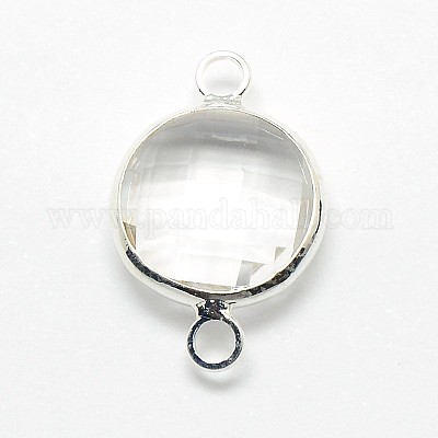 銀色メッキ真鍮ガラスリンクコネクター  フラットラウンド  ミックスカラー  14.5x8.5x3mm  穴：2mm&nbsp;GLAA-J011A-S-1