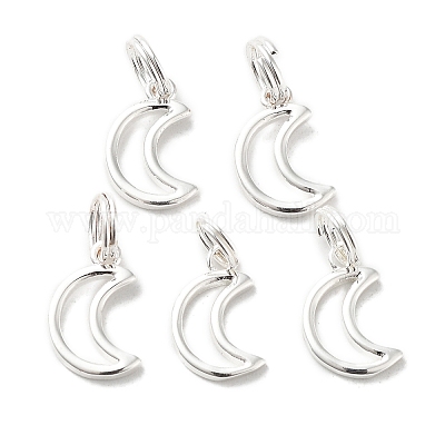 真鍮製チャーム  カドミウムフリー＆鉛フリー  スプリットリング付き  ムーン  銀  13x9x1.5mm  穴：3mm&nbsp;KK-G364-09S-1