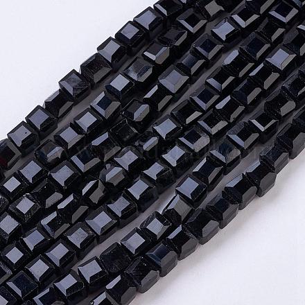 ガラスビーズ連売り  多面カット  キューブ  ブラック  4~5x4~5x4~5mm  穴：1mm  98~100個/連  40~43cm&nbsp;GLAA-R041-4x4mm-20-1