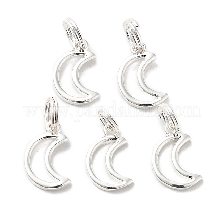 真鍮製チャーム  カドミウムフリー＆鉛フリー  スプリットリング付き  ムーン  銀  13x9x1.5mm  穴：3mm&nbsp;KK-G364-09S-1