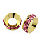 Brass Rhinestone Spacer Beads, Grade A, Rondelle, Golden Metal Color, Rose, 9x4mm, Hole: 4mm
