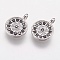 Brass Micro Pave Cubic Zirconia Charms, Cadmium Free & Lead Free, Flat Round, Black, Platinum, 8x1.5mm, Hole: 1.5mm