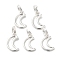 Brass Charms, Cadmium Free & Lead Free, with Split Rings, Moon, Silver, 13x9x1.5mm, Hole: 3mm
