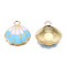 Alloy Pendants, with Enamel, Shell Shape, Light Gold, Light Sky Blue, 18x17x3mm, Hole: 1.8mm