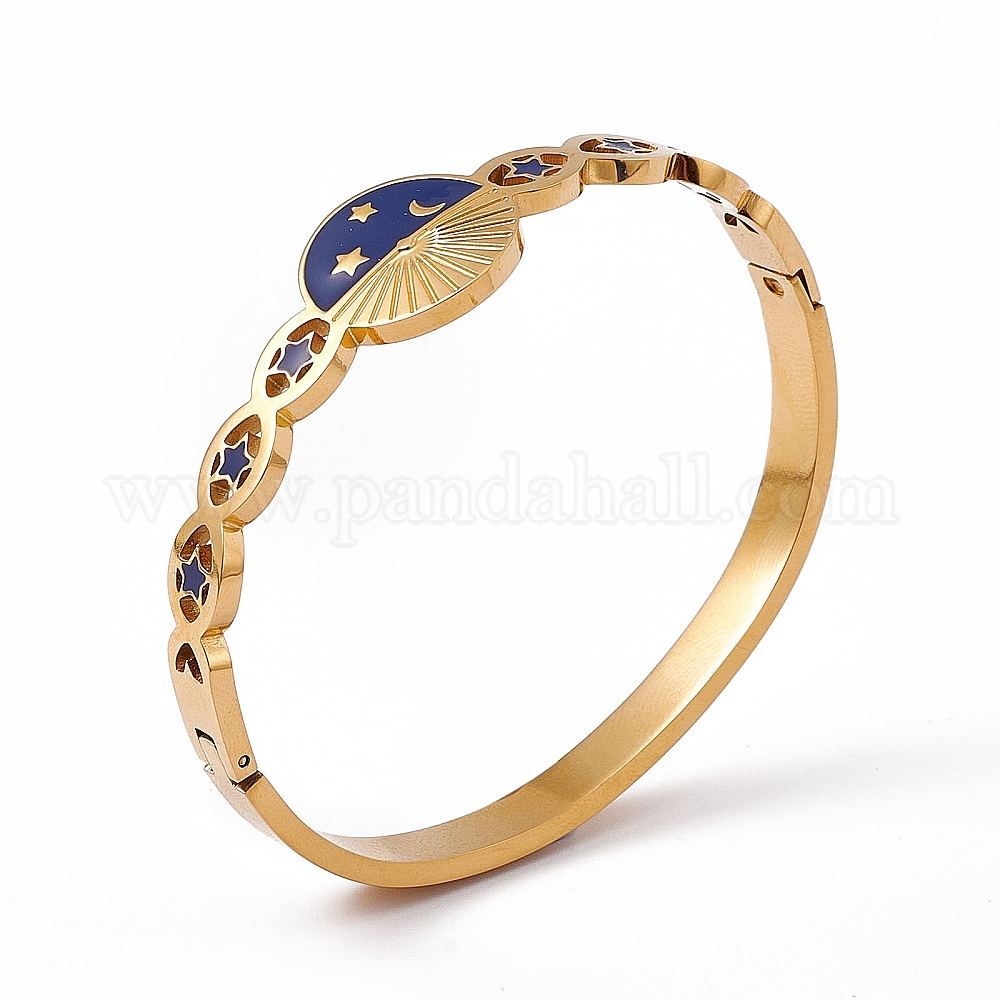 Wholesale Blue Enamel Sun & Moon & Star Hinged Bangle - Pandahall.com