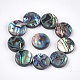 アワビ殻/パウア殻ビーズ  フラットラウンド  グリーン  15~15.5x3~4mm  穴：1mm&nbsp;SSHEL-T008-06B-1