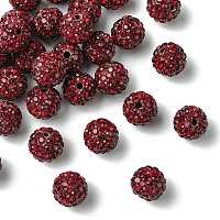30個の舗装ディスコボールビーズ  樹脂粘土ラインストーンビーズ  ラウンド  シャム  pp13（1.9~2mm）  6列ラインストーン  10mm  穴：1.5mm&nbsp;RB-YW0001-14O