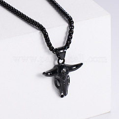 Retro Rock Punk Men's Bull Head 304 Stainless Steel Pendant Necklaces, Black