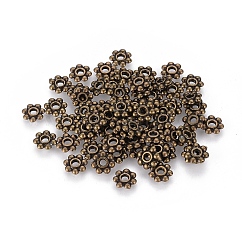 Tibetan Style Beads, Cadmium Free & Nickel Free & Lead Free, Flower, Antique Bronze, 6x1mm, Hole: 2mm