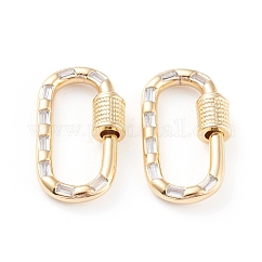 Brass Micro Pave Cubic Zirconia Screw Carabiner Lock Charms, for Necklaces Making, Quick Links, Long-Lasting Plated, Oval, Real 18K Gold Plated, Cadmium Free & Nickel Free & Lead Free, Clear, 23.5x13.5x3mm, Screw: 5mm in diameter