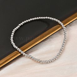 男性女性のための真鍮ラウンド ビーズ ストレッチ ブレスレット  ラックめっき  長持ちメッキ  鉛フリー＆カドミウムフリー  プラチナ  1/8インチ（0.3cm）  内径：2-1/8インチ（5.4cm）&nbsp;BJEW-B148-05A-P