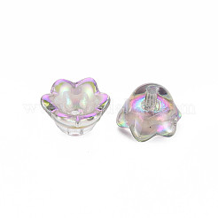 電気メッキ透明ガラスビーズキャップ  6花びら  半分メッキ  花  スミレ  11.5x10.5x8.5mm  穴：1mm&nbsp;X-GLAA-T022-05-B01