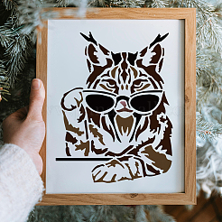 2 個 2 スタイルペット中空アウト描画絵画ステンシル  1pc アートペイントブラシ付き  猫の形  297x210mm&nbsp;DIY-MA0005-93B