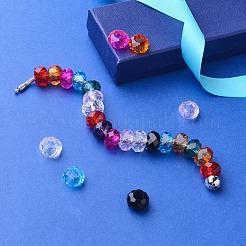 ガラスヨーロピアンビーズ  大穴ビーズ  多面カット  芯金がない  ロンデル  ミックスカラー  14x8mm  穴：5mm  10色  8個/カラー  80個/箱&nbsp;GPDL-JP0001-01