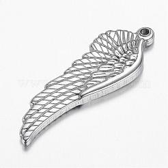 変色しにくい304ステンレススチールペンダント  ウイング  ステンレス鋼色  38.5x13x3mm  穴：1.8mm&nbsp;STAS-G108-22