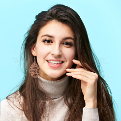 2ペア2スタイルの天然木くり抜きティアドロップダングルイヤリング  女性のための真鍮のアクセサリー  キャメル  83.5~86.5mm  ピン：0.6mm  1ペア/スタイル&nbsp;EJEW-AN0001-54
