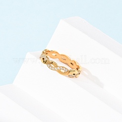 304ステンレススチール製クリアキュービックジルコニアウェーブリング（女性用）  イオンプレーティング（ip）  18KGP本金メッキ  4mm  内径：18mm&nbsp;RJEW-Z115-02G