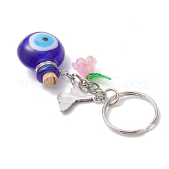 4Pcs Evil Eye Bottle with Butterfly Alloy Lampwork Keychains&nbsp;KEYC-JKC01430