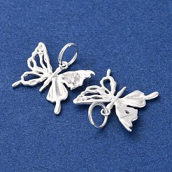 925スターリングシルバーペンダント  中空の蝶のチャーム、丸カン付き、スタンプ925個  銀  13.5x16x2mm  穴：4mm&nbsp;STER-A047-02S