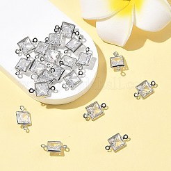 SHEGRACE Brass Pave Clear Cubic Zirconia Square Connector Charms&nbsp;XGRQ2O726-447P
