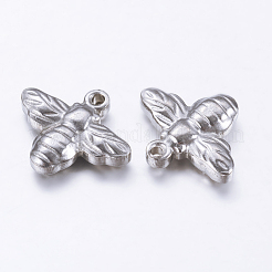 変色しにくい201ステンレススチールペンダント  蜂  ステンレス鋼色  14x16x4mm  穴：1.5mm&nbsp;STAS-F128-03P