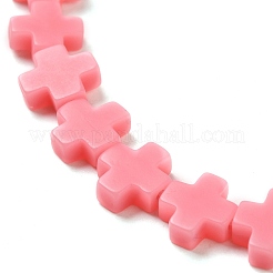 合成サンゴビーズ連売り  染め  クロス  ピンク  7.5~8.5x8~9x3~3.5mm  穴：1mm  約40個/連  12.5インチ〜12.7インチ（31.8~32.3cm）&nbsp;CORA-L044-A11