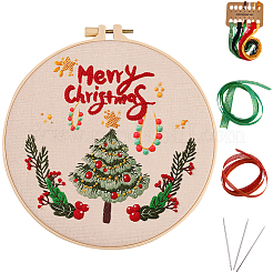 初心者向けクリスマス DIY 刺繍スターターキット  刺繍枠付属  糸と針  ファブリック  クリスマスツリー  301x301x0.4mm&nbsp;AJEW-WH20816-026
