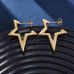 304ステンレススチールスタースタッドピアス  PVD真空メッキ  長持ちメッキ  ゴールドカラー  29x24x3mm&nbsp;EJEW-B108-17G