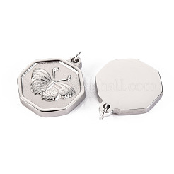 変色しない316サージカルステンレスペンダント  丸カン付き  蝶と六角形  ステンレス鋼色  18x15x2.5mm  丸カン：3.8x0.5ミリ  2.8mm内径&nbsp;X-STAS-S116-124P