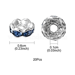 真鍮製ラインストーンスペーサービーズ  グレードA  ウェーブエッジ  ロンデル  銀  サファイア  6x3mm  穴：1mm&nbsp;RB-YW0001-05B-03S