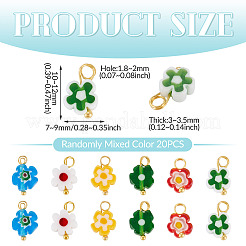 20個の手作りミルフィオリガラスチャーム  花  真鍮のループ付き  ミックスカラー  10~12x7~9x3~3.5mm  穴：1.8~2mm&nbsp;PALLOY-TADJ00004