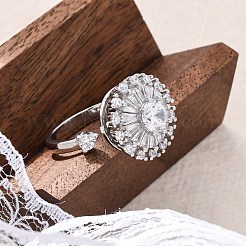 Sunflower Rotatable Open Cuff Rings for Women&nbsp;RJEW-C118-10P
